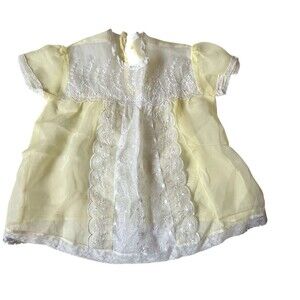 Vintage Infant Girls Dress Baby Yellow Sheer Lace 1950s 1960s